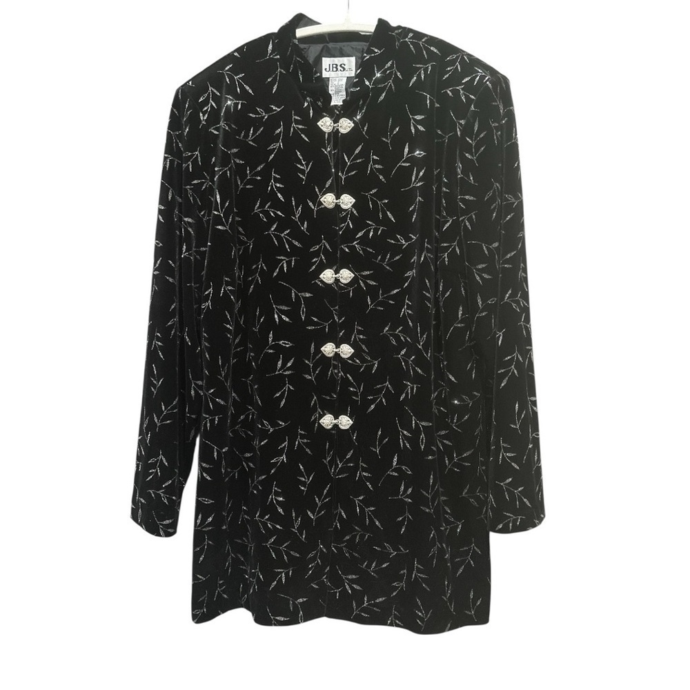 J.B.S. Vintage Black Velvet Mandarin Collar Elegant Black Wedding Event Sz 1X